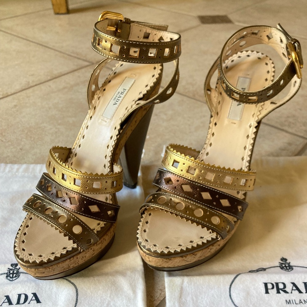 Prada Bronze Strappy Heels